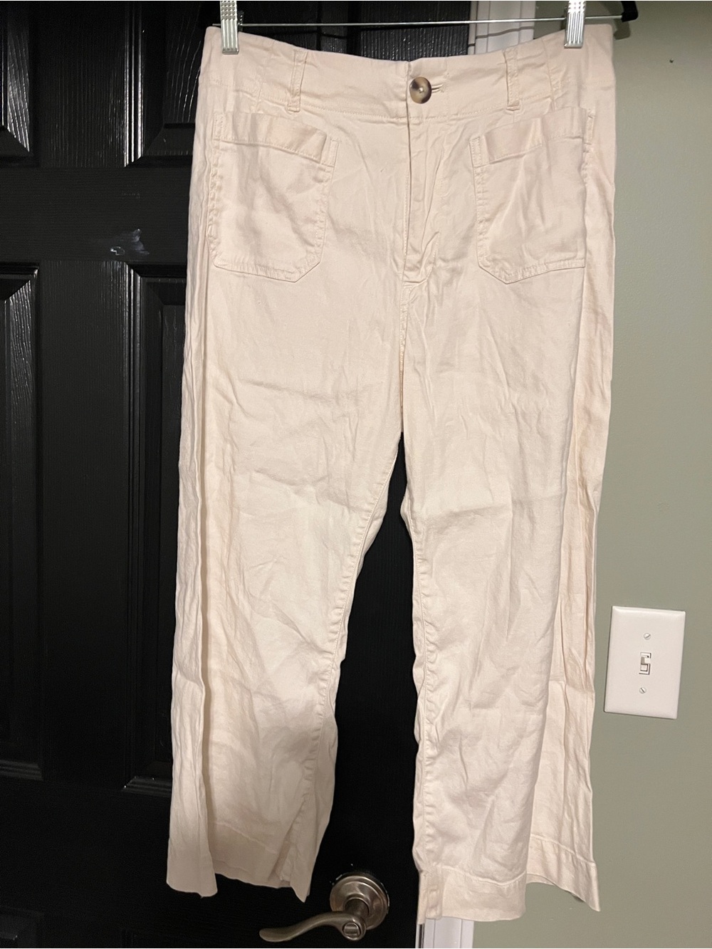 Anthropologie Cream Wide-Leg Linen Colette Pant